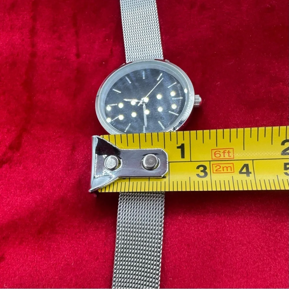Vintage Minimalist Black‎ Dial Watch Japan Quartz Stainless Steel Mesh Band